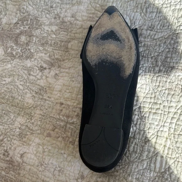 Prada Black Suede Bow Flats - Picture 4 of 7